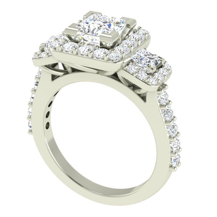 14K WHITE GOLD 3STONE 9MM SQUARE HALO RING